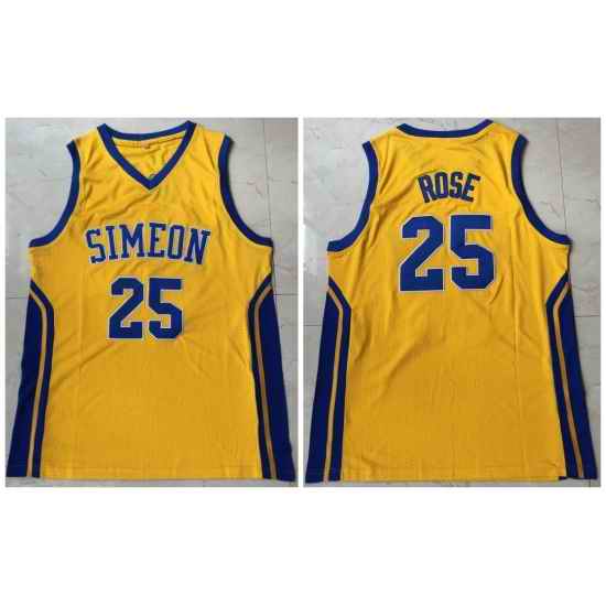 Men Simeon 25 Derrick Rose Yellow High School Mesh Basketball Jersey